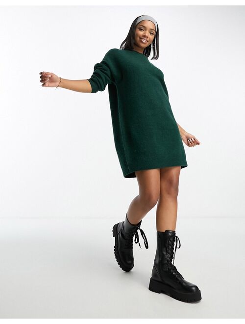 ASOS DESIGN knitted sweater mini dress with crew neck in green