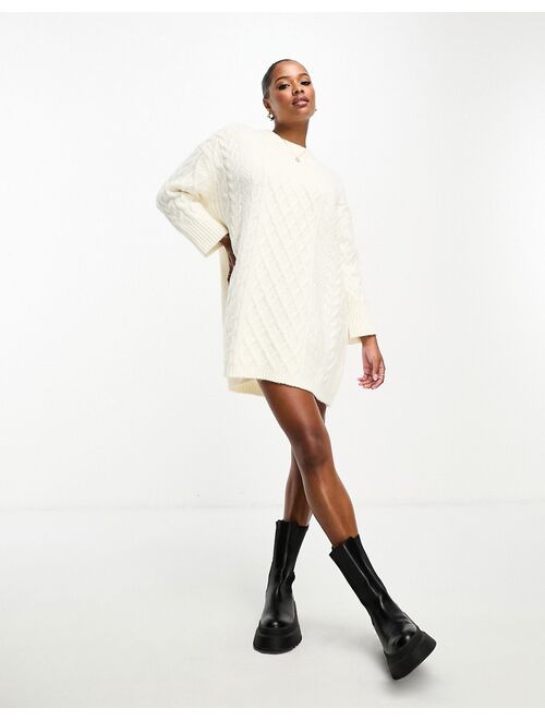ASOS Petite ASOS DESIGN Petite knitted cable mini sweater dress in cream