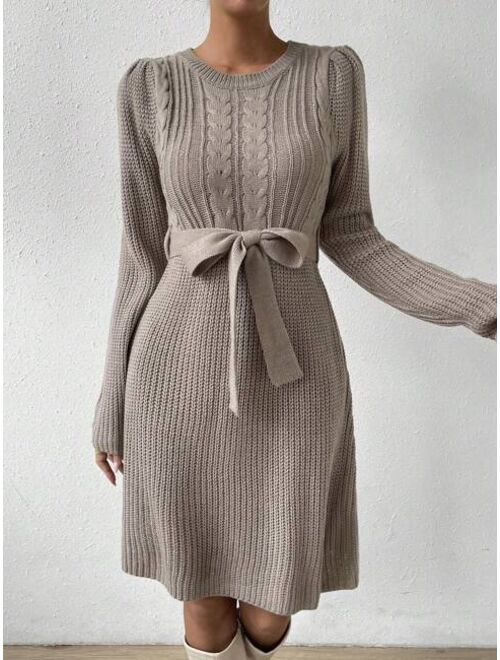 SHEIN Priv Cable Knit Belted Sweater Dress