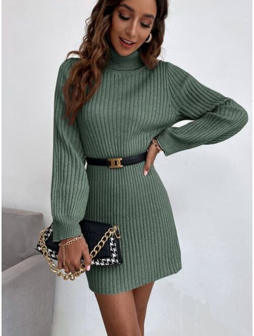 SHEIN Frenchy Turtleneck Ribbed Knit Sweater Dress Without Belt