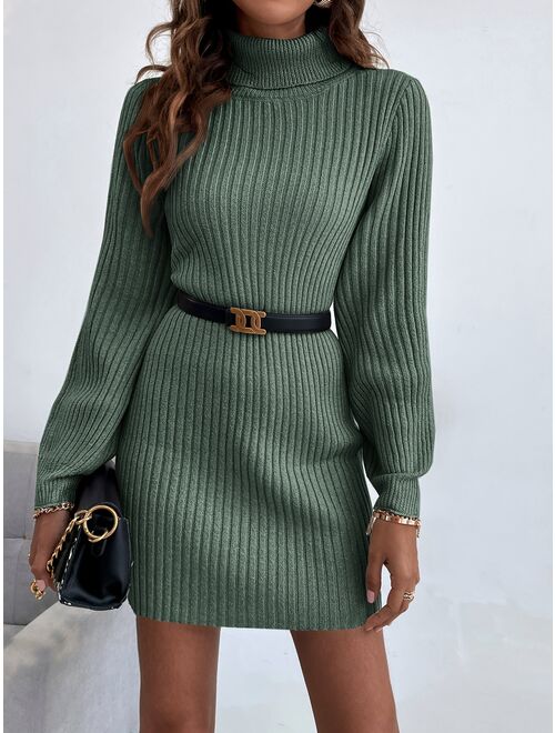 SHEIN Frenchy Turtleneck Ribbed Knit Sweater Dress Without Belt