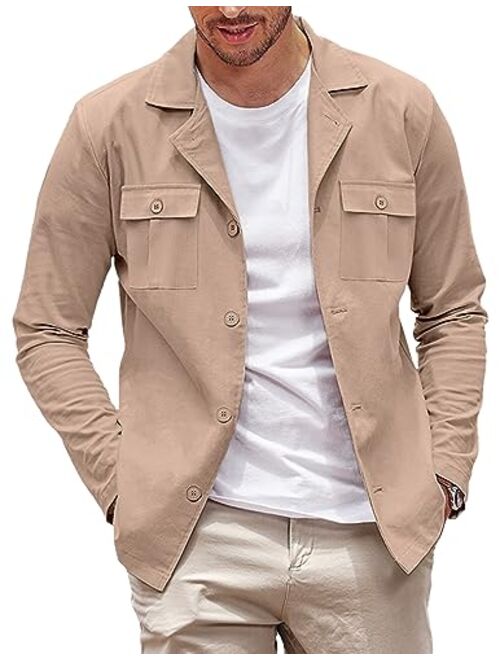 COOFANDY Men's Casual Shirt Jacket Cotton Linen Shacket Lightweight Work Coat Button Down Overshirt