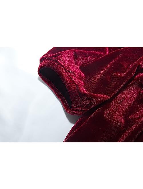 Aimehonpe Girls Velvet Tops Fall Fashion Puff Short Sleeve Square Neck Vintage Plain Casual Elegant Ruched Tees