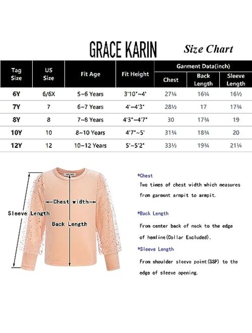 GRACE KARIN Girls Long Sleeve T-Shirt Soft Solid Round Neck Kids Blouse Tops for Girls 5-12 Years