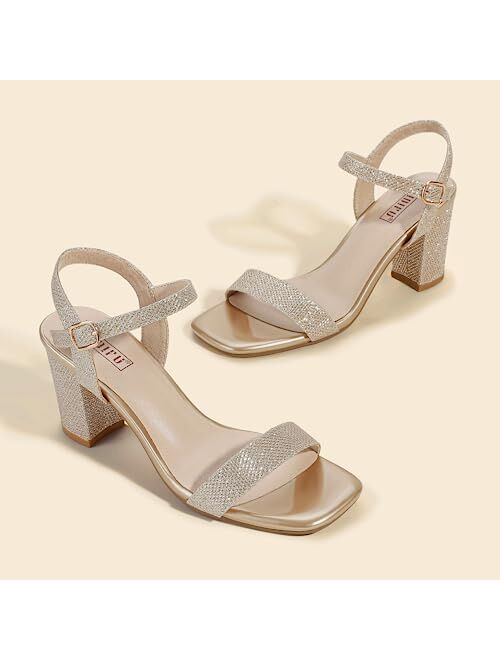 IDIFU Women's IN3 Chunky Heels for Women Dressy Square Toe Heels Slingback Block Heels Sandals for Wedding Bridal Evening Homecoming Prom