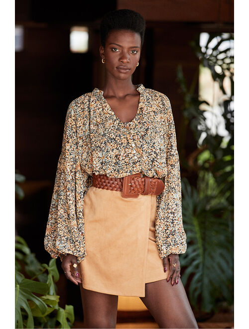 Lulus Season of Blooms Cream Multi Floral Print Balloon Sleeve Top