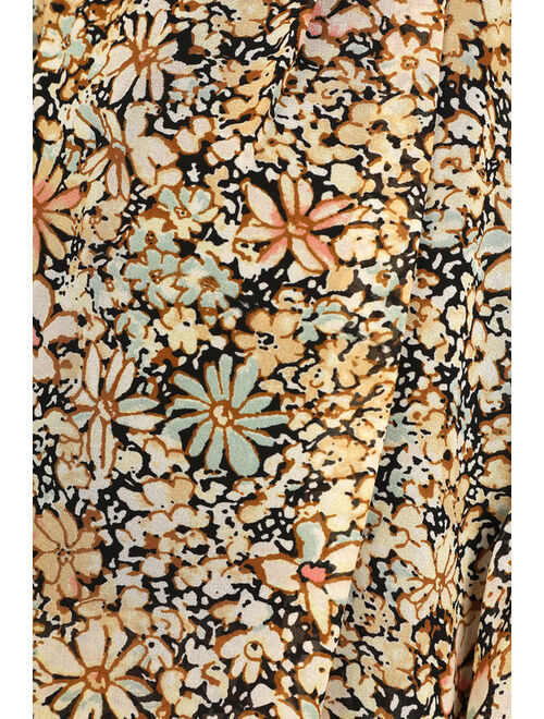 Lulus Season of Blooms Cream Multi Floral Print Balloon Sleeve Top