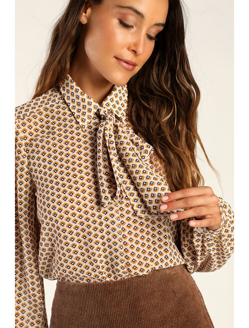 Lulus Radiantly Retro Ivory Multi Print Button-Up Top