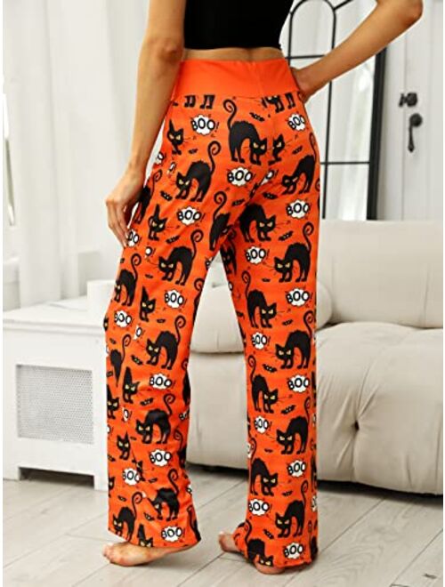 Vackutliv Womens Halloween Pajamas Pants Ladies Pumpkins Ghost Pajama Cute Soft Long Bottoms Women Pjs Pj Jammies Gift