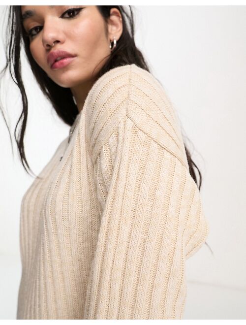 ASOS DESIGN knitted mini sweater dress in rib in oatmeal