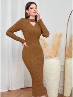 Modely Choker Neck Cable Knit Bodycon Sweater Dress