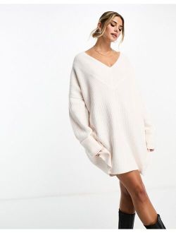 v neck slouchy knit mini dress in cream