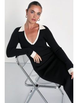 Successful Sophistication Black Color Block Midi Sweater Dress