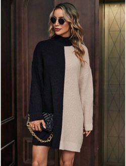 LUNE Two Tone Drop Shoulder Sweater Dress Without Belt
