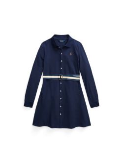 Big Girls Belted Knit Oxford Polo Dress