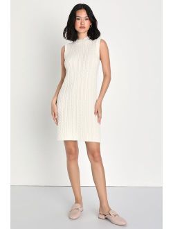 Warmest Impression Ivory Cable Knit Mini Dress