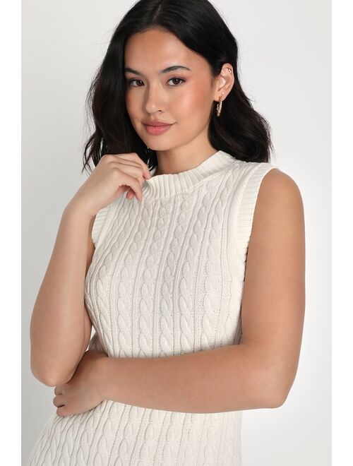 Lulus Warmest Impression Ivory Cable Knit Mini Dress