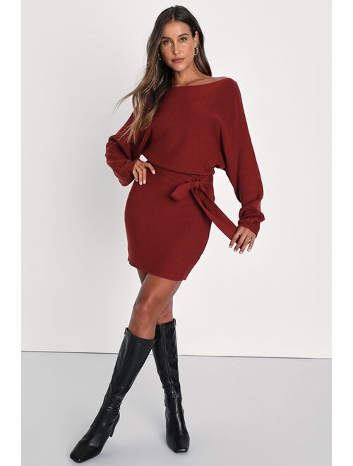 Lulus Modern Comfort Rust Red Dolman Sleeve Mini Sweater Dress