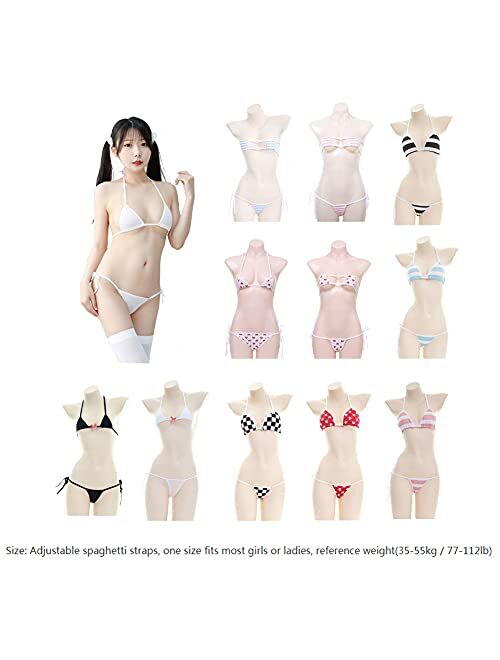 ABAFIP Womens Micro Tanning Bikini Kawaiii Japanese Cute Anime Lingerie set Tiny Bra Thong Panty Bottom Extreme Swimsuit