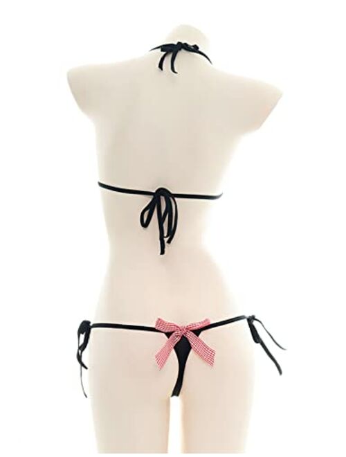 HiSexy Womens Extreme Bikini Set Mini Halterneck Triangle Top Tie Sides Thong Sexy Micro Swimwear Cow Shape Lingerie Set