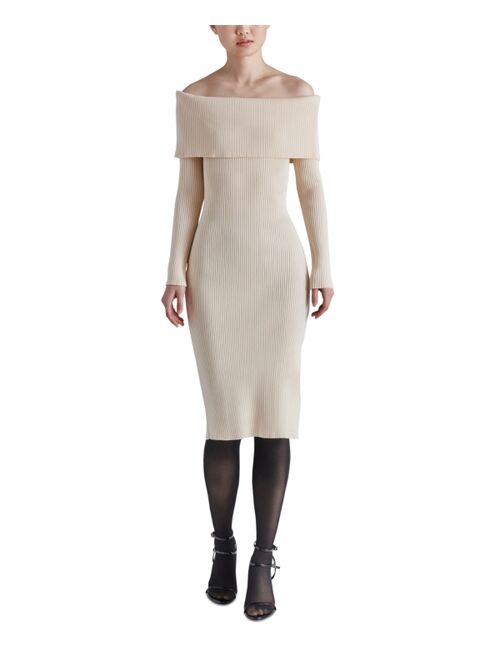Steve Madden Women's Francesca Off-The-Shoulder Ribbed Sweater Dress