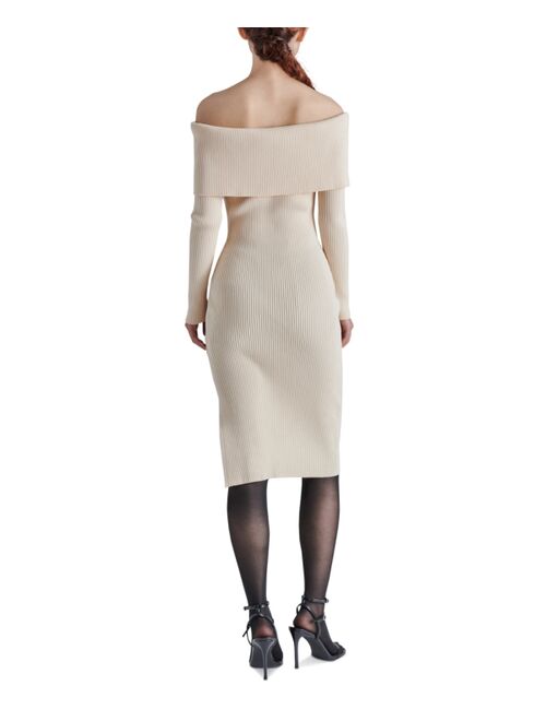 Steve Madden Women's Francesca Off-The-Shoulder Ribbed Sweater Dress