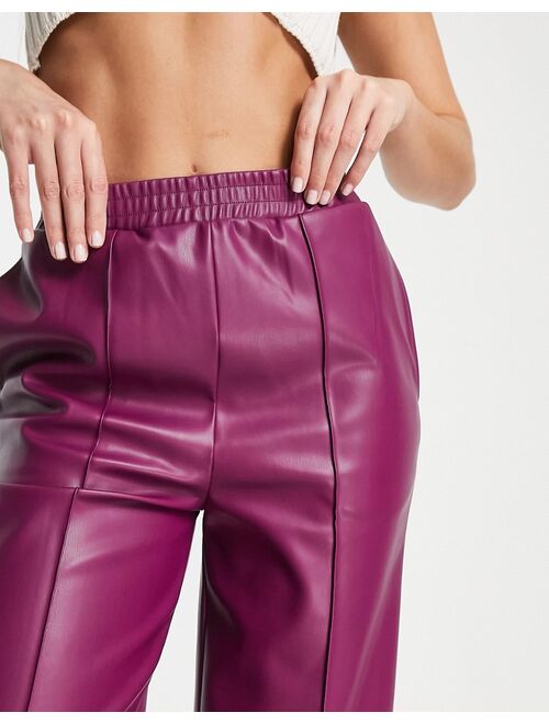 ASOS DESIGN Tall straight faux leather jogger pants in plum
