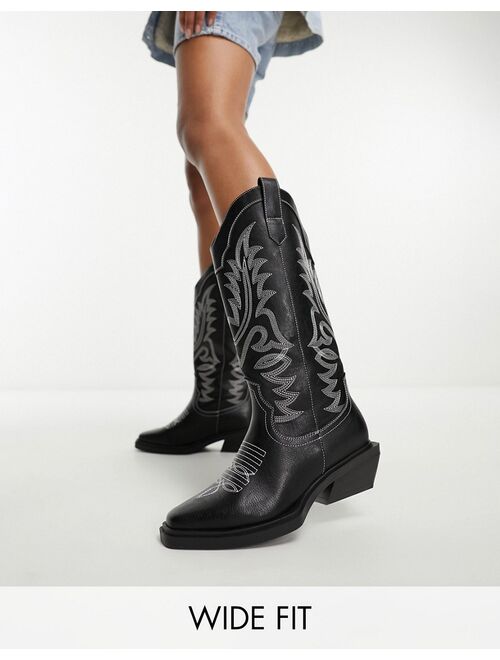 ASOS DESIGN Wide Fit Camden flat western boots in black
