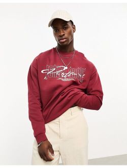 oversized sweatshirt in burgundy with city print & embroidery