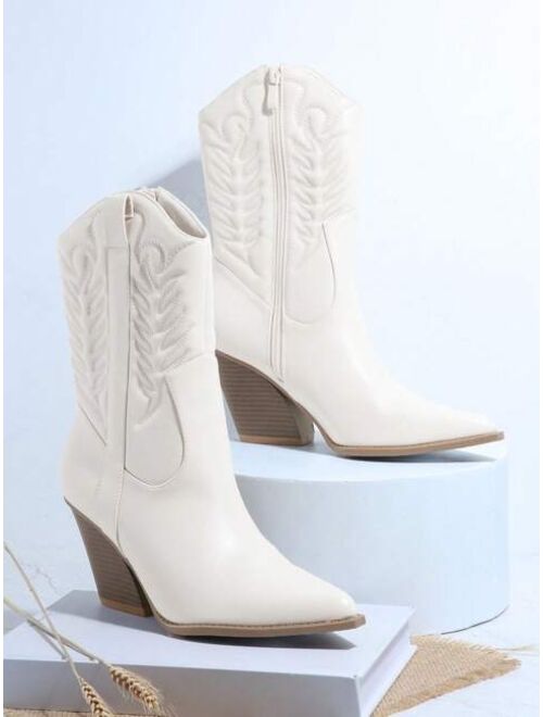 Shein Pointy Toe Stacked Block Heel Boots