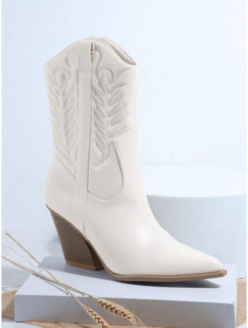 Shein Pointy Toe Stacked Block Heel Boots