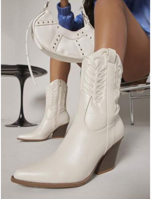 Shein Pointy Toe Stacked Block Heel Boots