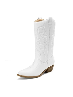 Women's Cowboy Boots Pull On Cowgirl Boots Mid Calf Western Boots