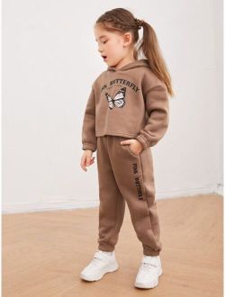 Kids EVRYDAY Toddler Girls Slogan & Butterfly Print Drop Shoulder Hoodie & Sweatpants