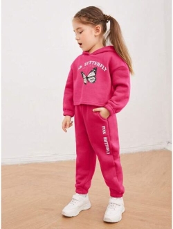 Kids EVRYDAY Toddler Girls Slogan & Butterfly Print Drop Shoulder Hoodie & Sweatpants
