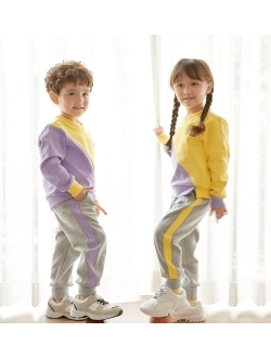 ROROANCO Kids Tracksuits Crewneck pullover & Jogger Set Sweatsuit Pants 2 piece Activewear Long Sleeve Colorblock 3T-8Years