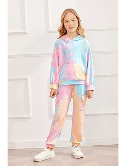 Arshiner 2 Piece Kids Girls Outfits Clothes Tie Dye Pant Sets Long Sleeve Crop Tops Sweatshirts and Sweatpants Tracksuit