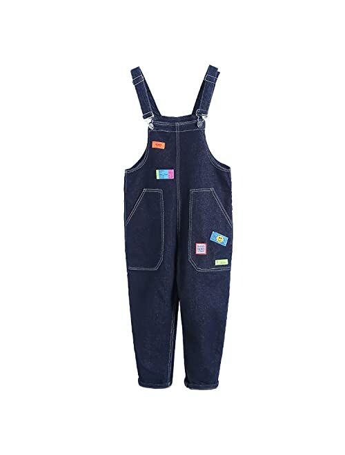 Rolanko Girls Overalls Denim Bib Distressed Jumpsuit Kids Blue Baggy Jean Pants 4-14 Years with Pockets