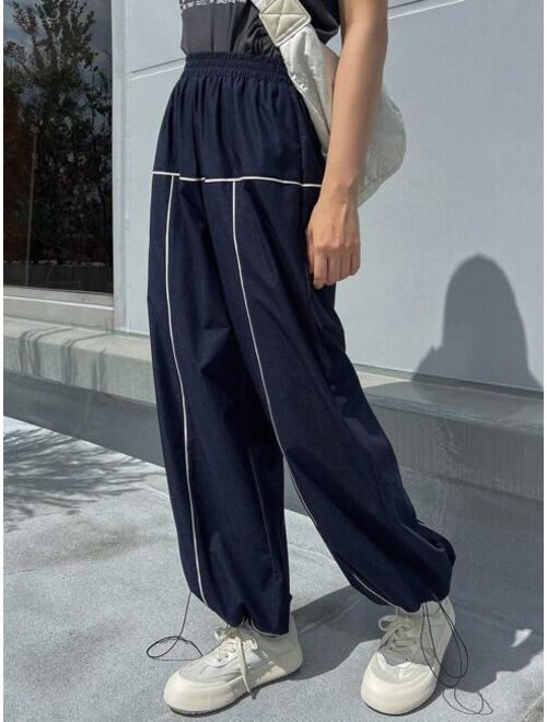 FRIFUL Contrast Piping Drawstring Hem Pants