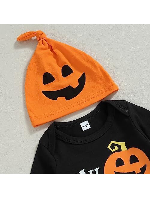 FYBITBO My First Halloween Baby Boy Girl Outfits Newborn Infant Cutest Pumpkin Romper Onesie Pants Hat Halloween Clothes Set
