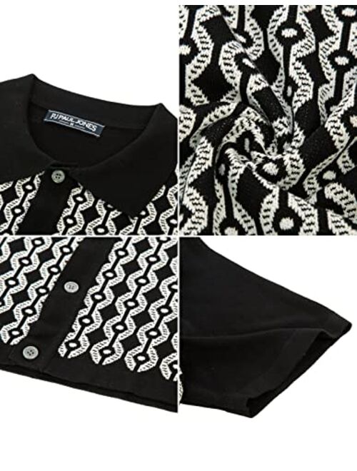 PJ PAUL JONES Men's Contrast 70s Vintage Polo Shirts Short Sleeve Knitwear
