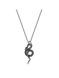 Antiqued Finish Black Ion-Plated Stainless Steel Snake Pendant Necklace