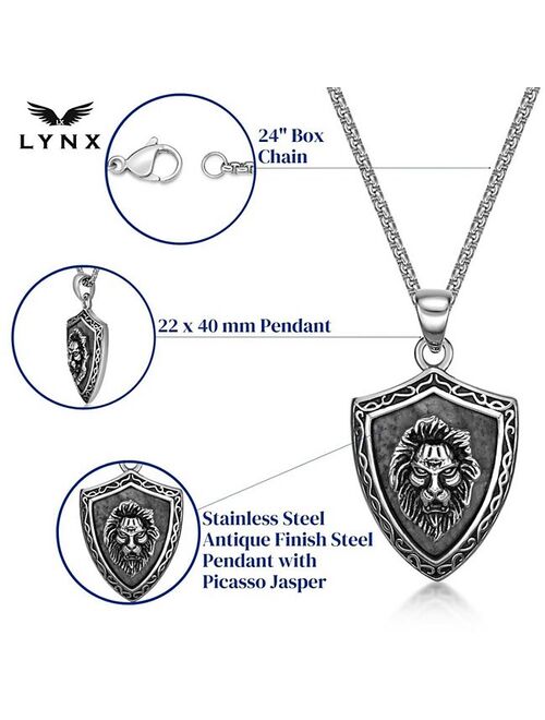 Men's LYNX Stainless Steel Picasso Jasper Lion's Head Pendant Necklace