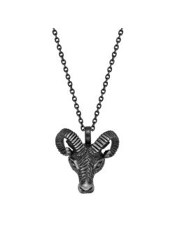 Men's Antiqued Stainless Steel Ram's Head Pendant Necklace