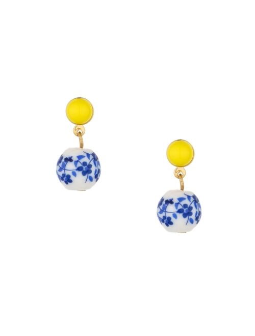 ETTIKA Blue and Yellow Ceramic Bead Drop Earrings