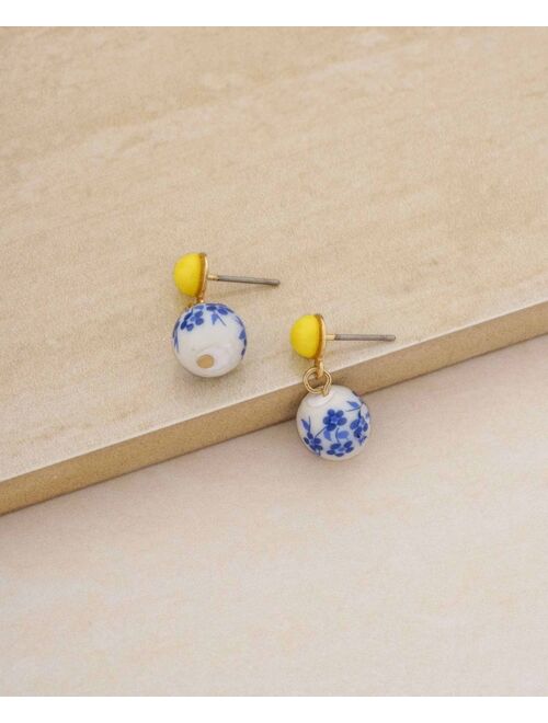 ETTIKA Blue and Yellow Ceramic Bead Drop Earrings