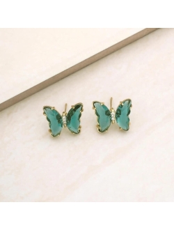 18k Gold-Plated Color Crystal Butterfly Stud Earrings
