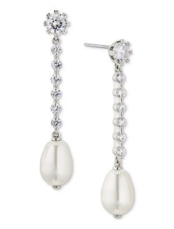 ELIOT DANORI Silver-Tone Faux Cubic Zirconia & Imitation Glass Pearl Linear Earrings, Created for Macy's