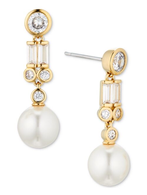 ELIOT DANORI Gold-Plated Faux Cubic Zirconia & Imitation Glass Pearl Drop Earrings, Created for Macy's
