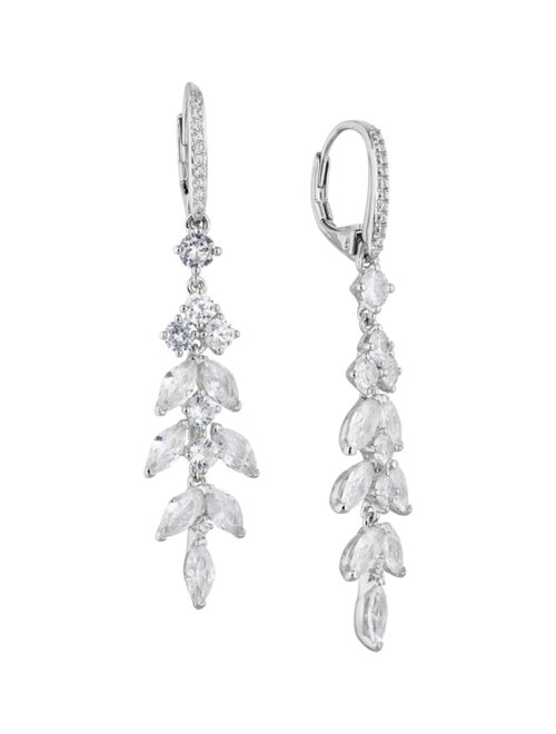 ELIOT DANORI Silver-Tone Cubic Zirconia Floral Linear Drop Earrings, Created for Macy's